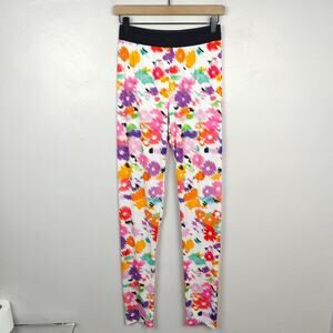 MSGM White Flower Leggings Womens 46 US 32 Made in Italy Pull‎ On Multicolored